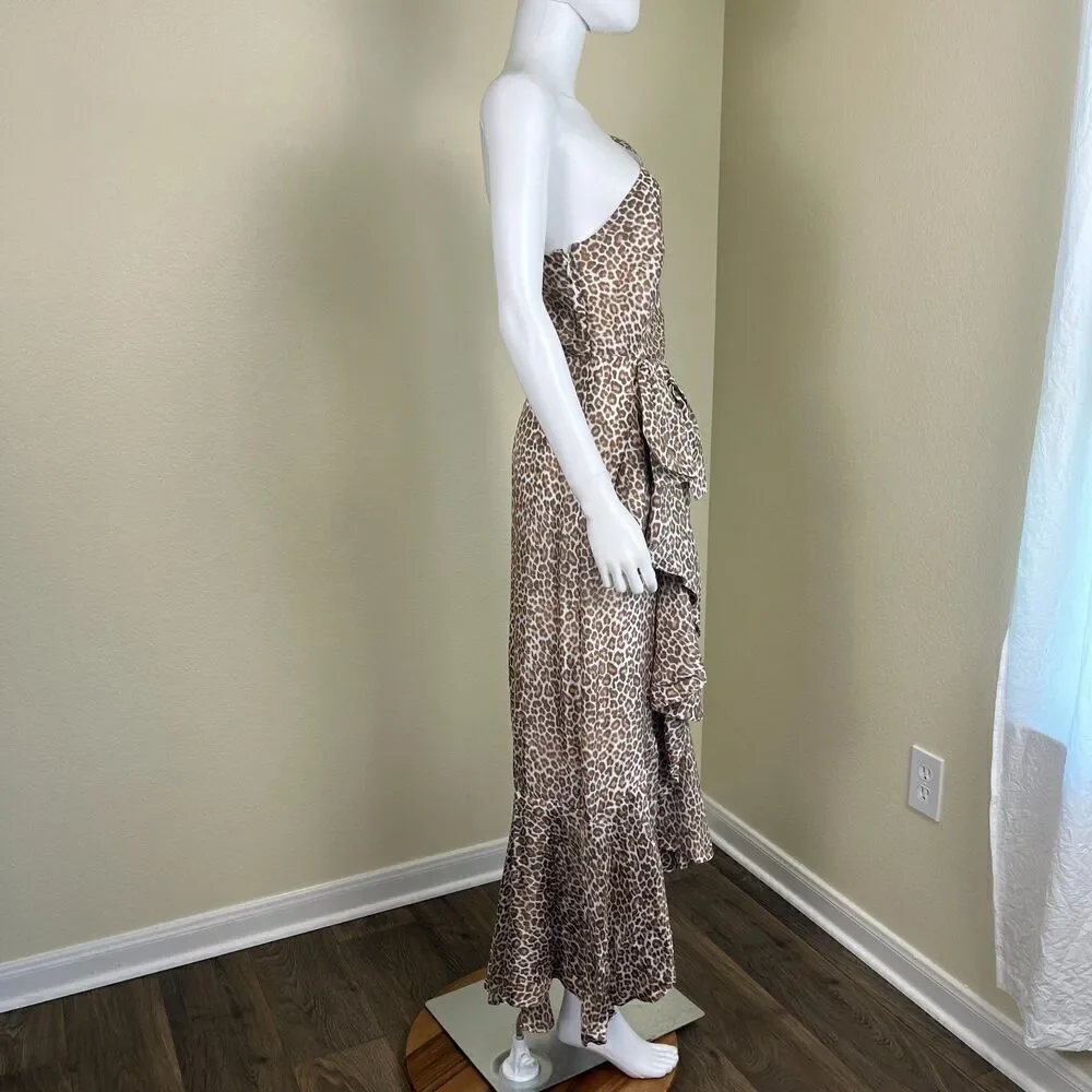 J.Crew Collection Womens Size M Leopard One Shoulder Ruffle Faux Wrap Midi Dress